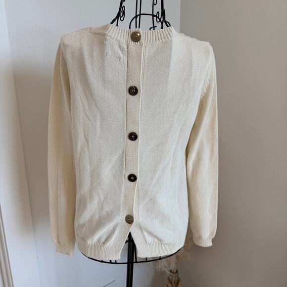 Massimo Dutti Cream Knit Cotton Pullover Sweater Back Gold Buttons Small -Luxury - Picture 4 of 6